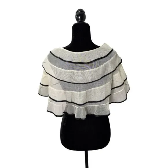 Lauren Ralph Lauren Vintage Lace Mesh Sheer Cream Black Trim Shawl Topper Scarf